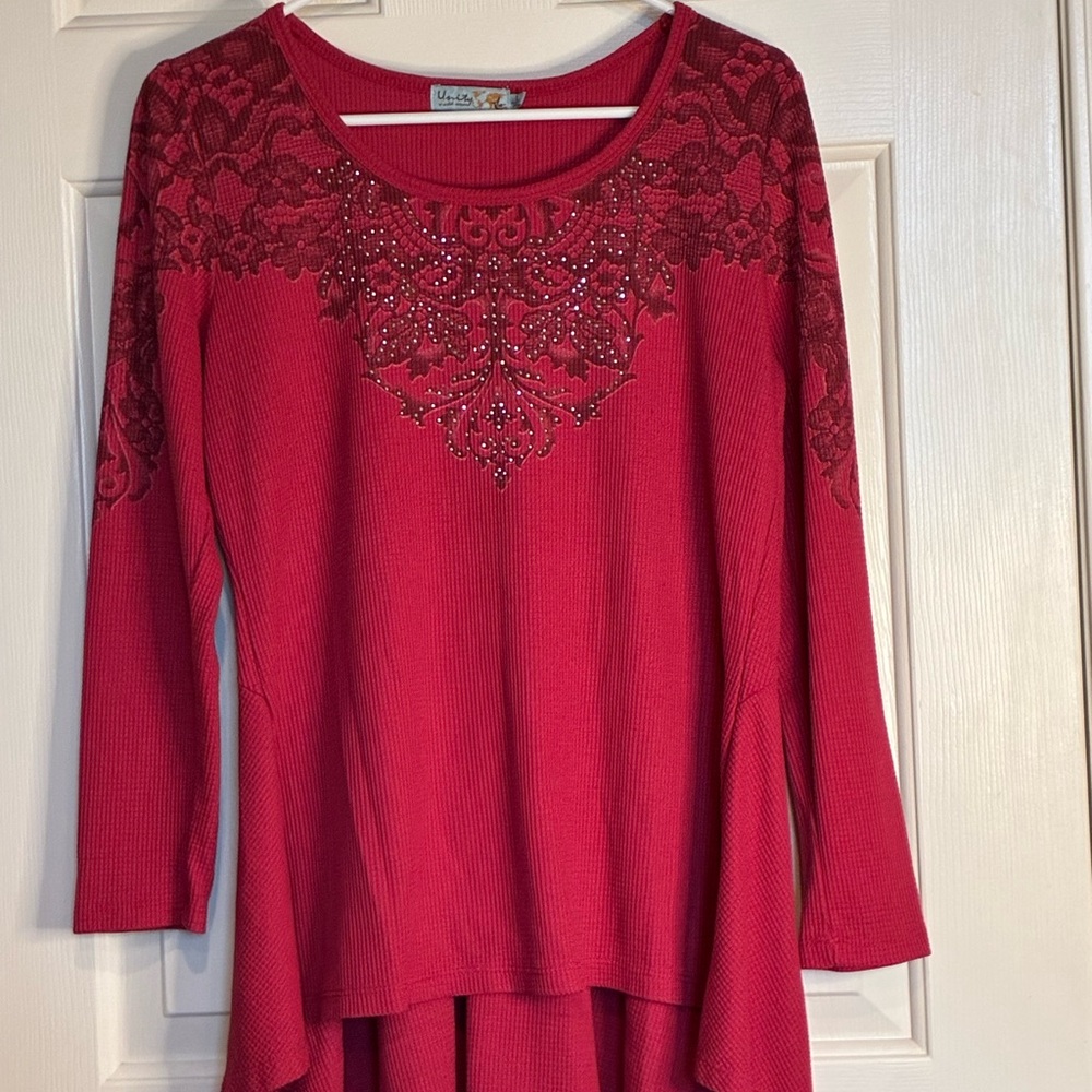 Unity World Wear Crimson Lace Detail Blouse